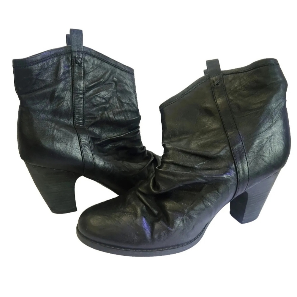 INDIGO by CLARKS 85971 Black Leather High Heel Ankle Boots Womens Sz 10 Comfort